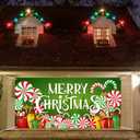 gisgfim Christmas Candy Garage Door Cover Merry Christmas Banner Decorations Large Xmas Holiday Garage Door Banner Backdrop Peppermint Round Lollipop Background Sign for Outdoor Indoor 6x13ft