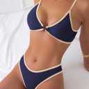 Fanuerg Women's Triangle Bikini Sets Circle Ring Linked Two Piece Swimsuit Color Block Cheeky Bathing Suits (M)