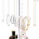 bodkar Necklace Holder Organizer Stand,2-Tier Sturdy Metal Jewelry Stand with Round Tray for Bracelet Bangles Holder Display,12.9" Tall for Long Necklace (White)