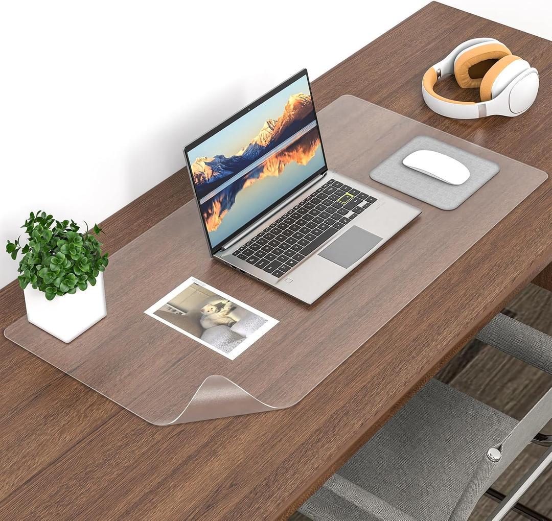 Frosted Clear Desk Mat, Non-Slip PVC Clear Desk Pad, Transparent Desk Cover Protector with Round Edge, Heat Resistant & Waterproof Desk Mat for Home and Office (47.2"*23.6")