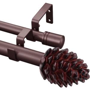 Bronze Double Curtain Rods 66 to 120 Inches 6/8 Inch +1 Inch Telescoping Drapery Rod for Windows With Brackets & Finials,Window Treatment Curtain Rod Set (ORB)