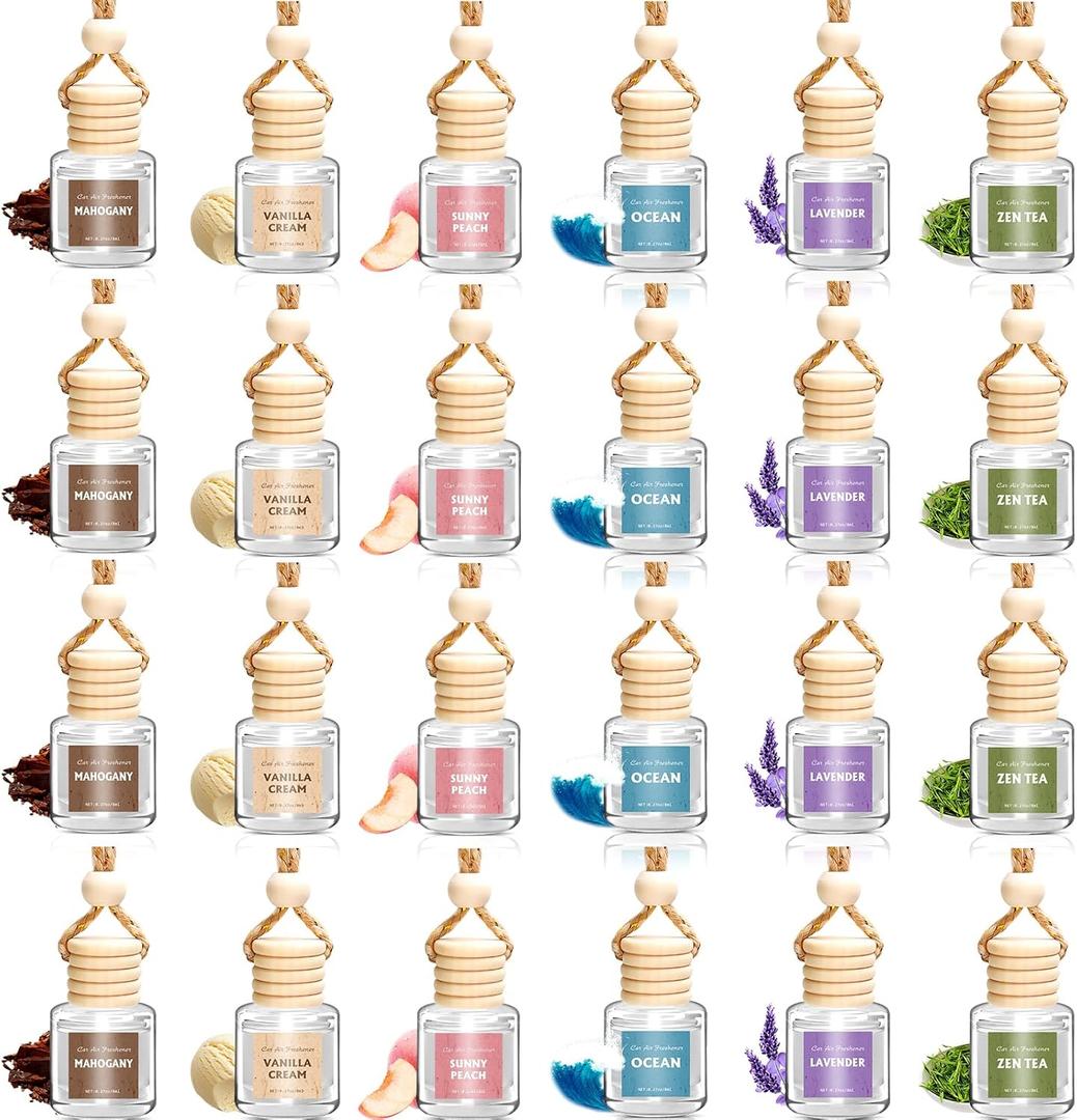 AROIC 24 Pack Car Air Freshener Diffuser, Long Lasting Hanging Fragrance Fresheners Set, Essential Oil Diffuser Scents Accessories, Cute Car Interior for Women & Men