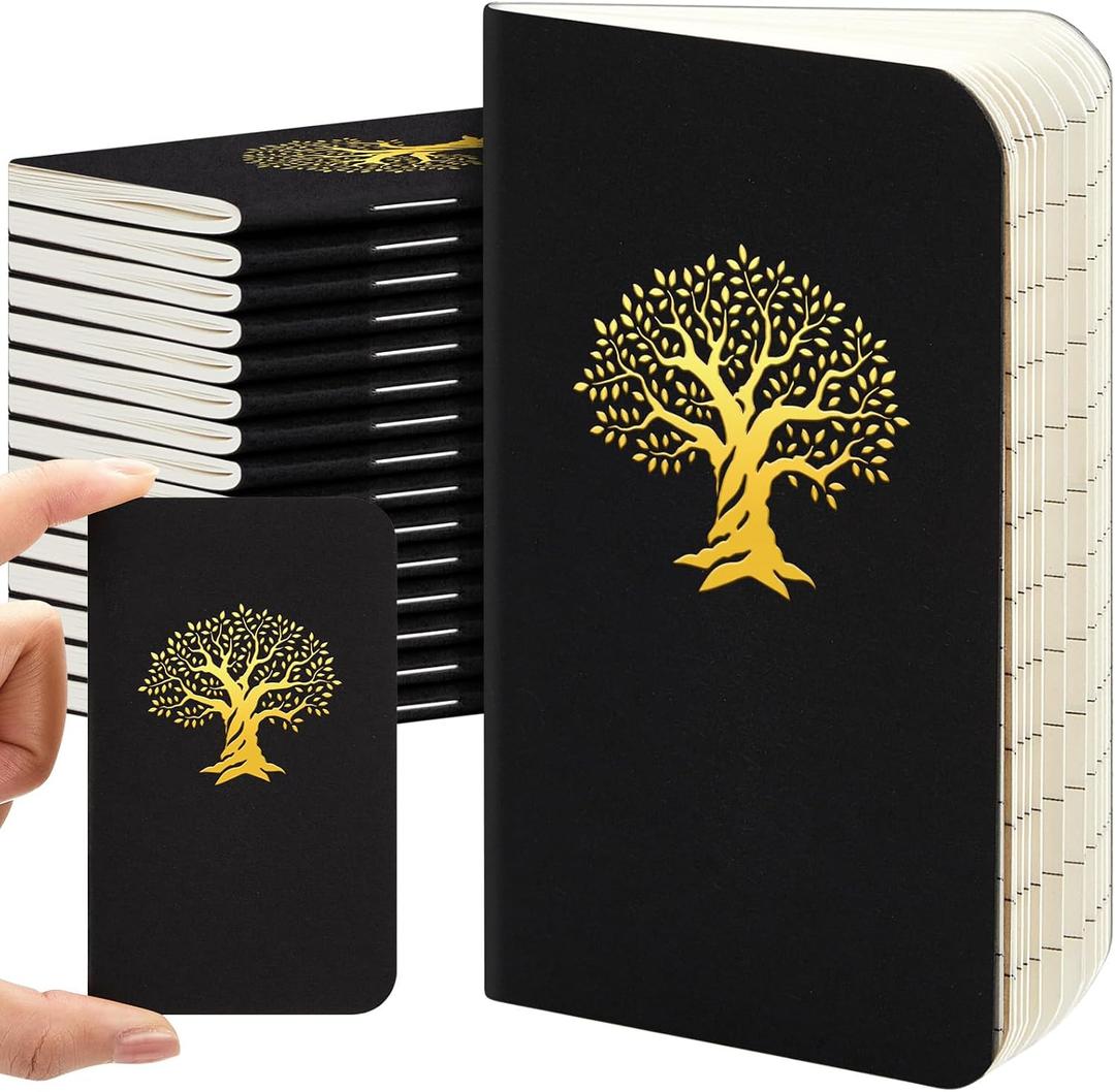 Outus 15 Pcs Mini Pocket Notebook 2.5" x 4" Small Journal Kraft Paper Notepads Bulk Softcover Pocket Notepad Memo Diary Subject Notebooks for Traveler Worker (Black,Tree of Life Style)