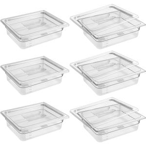 6 Pack 1/2 Size 4'' Deep Clear Food Pans with Lids, Commercial Food Pans Polycarbonate Transparent Food Storage Containers, Stackable Plastic Pan with Capacity Scale, Restaurant Supplies Hotel Pan