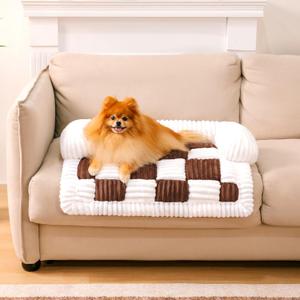 FUNNY FUZZY Pet Couch Covers for Sofa, Dog Couch Bed for Furniture Protector, Pet Bed Mat, Couch Cover for Dogs Washable with Non Slip, Small, Brown (27.5"L x 25.5"W x 5.6"Th)