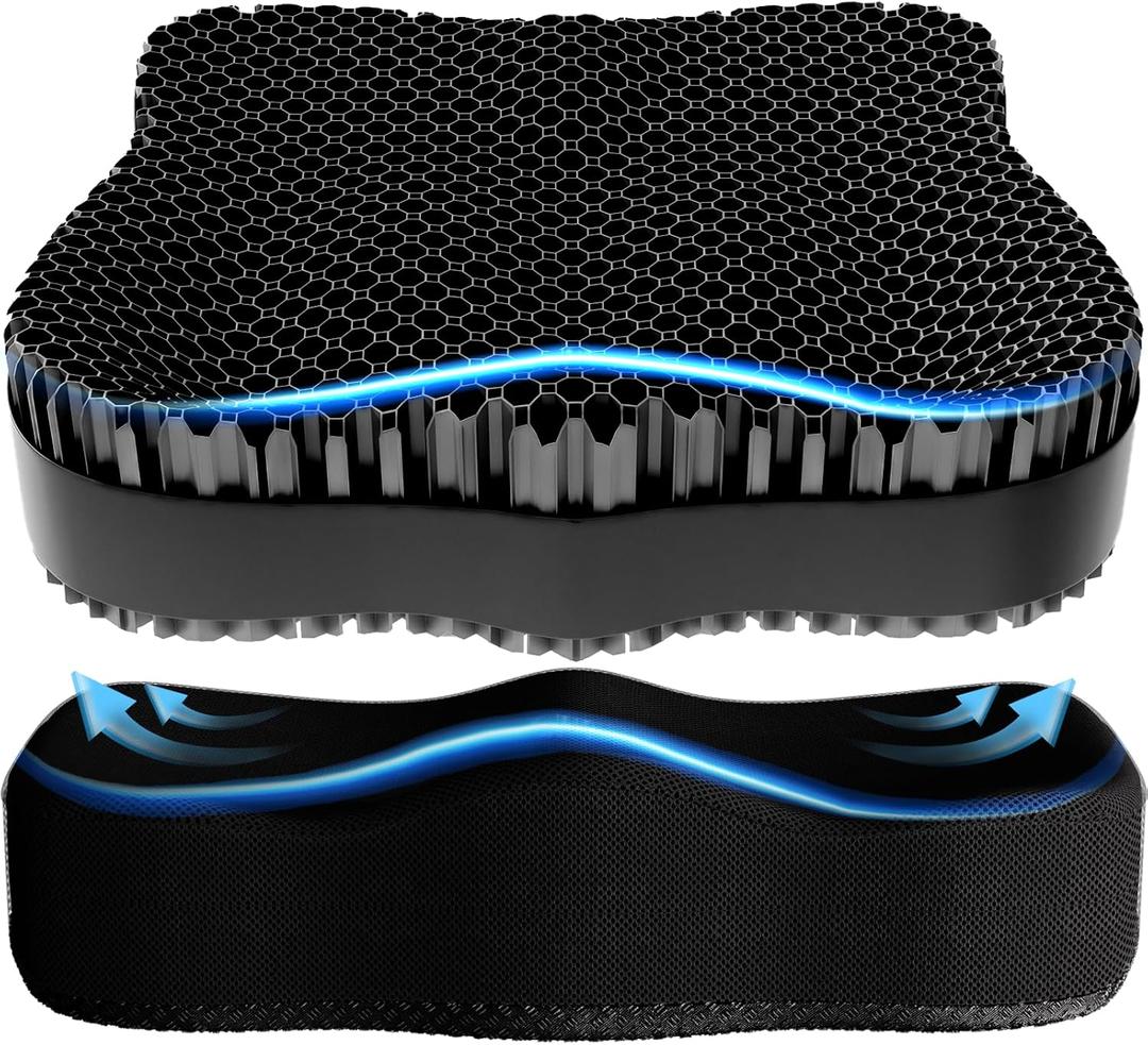 Enlarged Gel Seat Cushion 19in Super Large Thick, Gel Cushion Seat for Pressure Relief for Long Siiting, Coccyx Sciatica Pain Relief, Egg Cushion Chair Pads for Wheelchair Car Office Chair (Black)