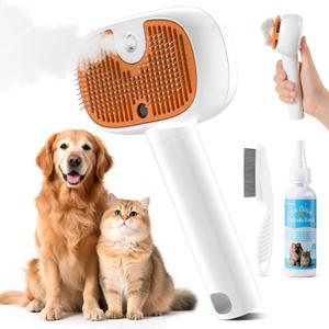 4-in-1 Cat Steam Brush for Shedding, 2025 Upgraded Pet Steam Brush for Indoor Cats Dogs Spray Hair Removal Comb, 2 Spray Self-Cleaning Dog Brushes for Shedding,Massage,Cleaning Grooming (White)