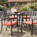 Outdoor 18 inch Square Patio Dining Chair Pads Comfortable Fiber-Filled Seat Cushions with Ties, Reversible Polyester Fabric - Coral, Set of 4