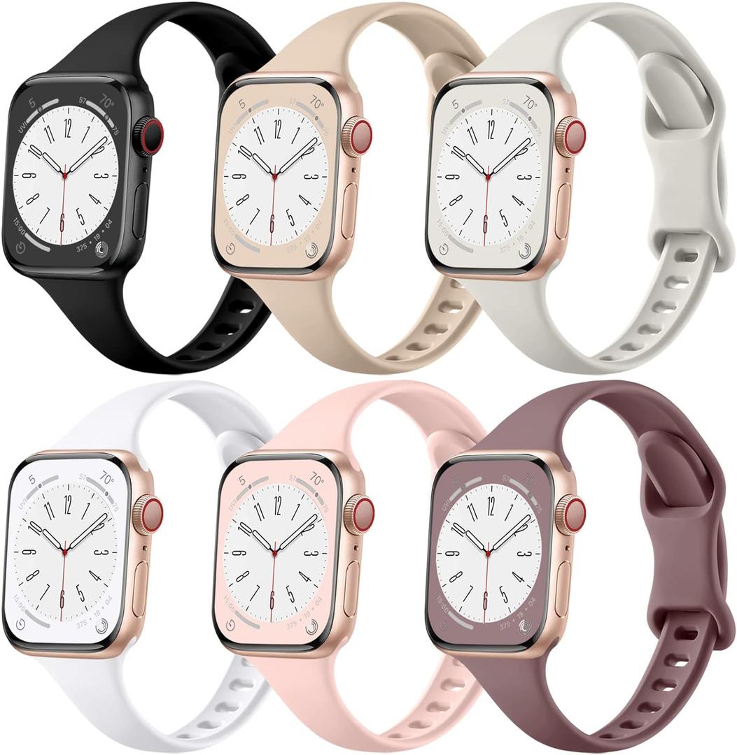 Lerobo Thin Slim Bands Compatible with Apple Watch 40mm 38mm 44mm 45mm 46mm 42mm 41mm 49mm SE iWatch Bands Ultra Series 10 9 8 7 6 5 4 3 2 1 for Women Men,Soft Narrow Sport Strap Wristband (Black/ Nude/ Starlight/ White/ Sand Pink/ Smoke Violet)