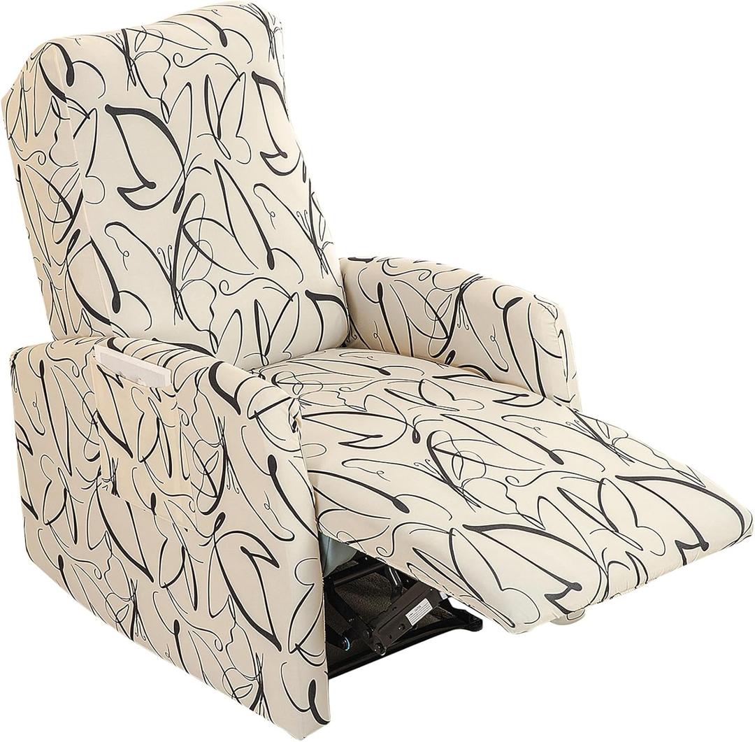 Recliner Chair Covers 4 Pieces Waterproof Small Recliner Sofa Slipcover Stretch Recliner Slipcover for Lazyboy Recliner Chair with Storage Pocket Furniture Protector for Living Room, A09