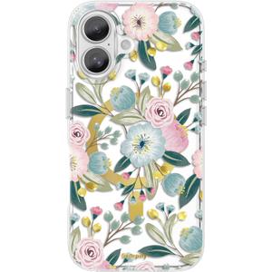 SCORPIFY for iPhone 16 Plus Case [Compatible with MagSafe] with Hibiscus Floral Design, Cute Clear Flower Magnetic Phone Cover for Women Girls, [Non Yellowing] Slim Bumper with Gold Accents