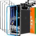 IMBZBK 3 Pack Screen Protector for Google Pixel 8 Pro Tempered Glass with 3 Pack Camera Lens Protector, Accessories 9H Anti Scratch for Pixel 8 Pro, Supports Fingerprint, Case Friendly, Transparent