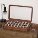 ROTHWELL 24 Slot Watch Case with Lock Luxury Watch Box to Display and Organize Your Collection | Real Glass Top | Premium Storage for Collectors (Tan/Brown)