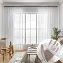 Ftinala Off White Sheer Curtains 102 Inch Long 2 Panels, Thin Linen Textured Curtain for Living Room, Rustic Ivory See Through Window Decor, DIY Pinch Pleat Drapes for Track System