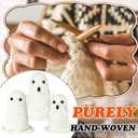 3 Pcs Halloween Crochet Ghost Decor Handmade Positive Cute Knitted Ghost Gifts Tiered Tray Decor Table Centerpieces for Halloween Home Shelf Mantel Tabletop Windowsill Funny Party Gifts