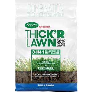 Scotts Turf Builder Thick'R Lawn Sun and Shade, Combination Seed, Fertilizer and Soil Improver, Thickens Thin Grass, 12 lbs.