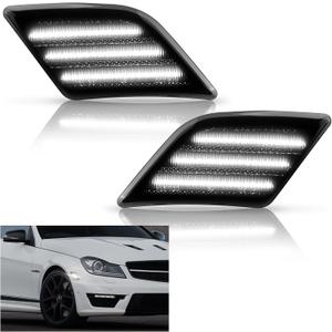 Bestview LED Side Marker Lights Compatible with 2008-2011 Mer'cedes Benz W204 C250 C300 C350 & 2008-2013 C63 AMG, Driver & Passenger Side, White Lamp Smoked Lens