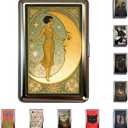 Vintage Art Versatile Metal Card Holder Wallet Versatile Card & Cash Case for Women Men Art Deco Design Metal Wallet Store Credit ID Business Card with Snap Closure