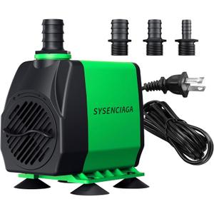 40W Fountain Submersible Water Pump, 1000GPH Adjustable Ultra Quiet Aquarium Pump, Small Pond Pump with 3 Nozzles, 10.5ft High Lift for Small Pond, Fish tank, Waterfall, Outdoor, Hydroponics
