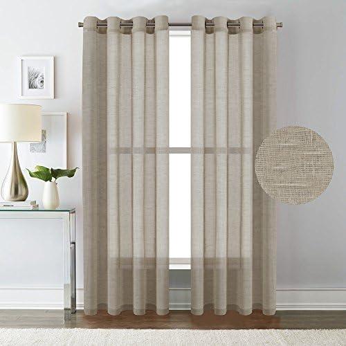H.VERSAILTEX Linen Curtains Flax Linen Blended Curtain Panels for Living Room/Bedroom Semi Sheer Privacy Curtains 84 inch Length 2 Panels Set Nickel Grommet Window Drapes (52" W x 84" L, Taupe)