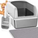 Stainless Steel Litter Box with Lid, Metal Litter Box with Cat Litter Mat,Extra Large Enclosed Cat Litter Boxes for Multiple Cats, Anti-Leakage,Non-Stick, Easy to Clean, Included Mat, Scoop (1 Pack-L)