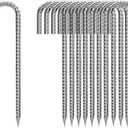 Ground-Stakes-Heavy-Duty-12 inch, J-Hook Rebar Stakes Galvanized Anti-Rust 20pcs Garden Stakes Metal Ground Anchors for Garden Dog Fence Chicken Coop Christmas Decorations Deer Fence