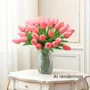 10-Heads Artificial Flowers PU Mini Real Touch Tulip Bouquets for Home Wedding Party Centerpiece Decoration (Gradient Coral)