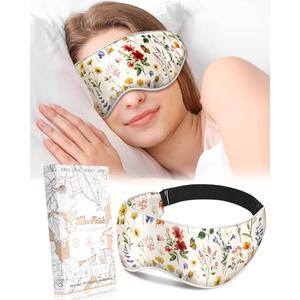 Miss Adola Silk Weighted Eye Mask - Microwave Eye Mask Heat and Cold Warm Compress for Sleeping Dry Eyes Pillow Soft Smooth Lavender Mulberry Silk Sleep Mask for Women Wife Mom - Flower