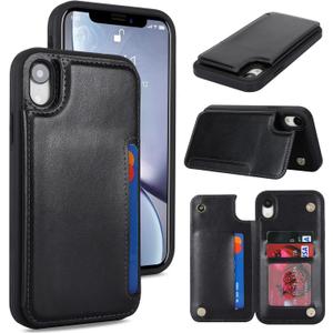 iCoverCase Compatible with iPhone XR Case with Card Holder, Wallet Phone Case for Women Men RFID Blocking PU Leather Protective Case 6.1 Inch (Black)