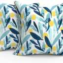 Outdoor Throw Pillow Covers Pack of 2, Decorative Water Repellent Square Pillow Cases with Piping 18x18 Inch, Leaves Multi