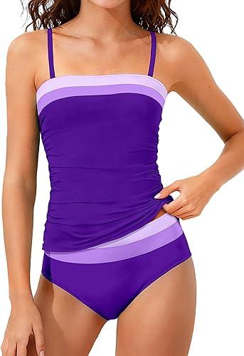 NAPU Girls Swimsuit Color Block Tankini Swimsuit Quick Dry 2 Piece Bathing Suit for Girls 9-16 Years Teens Swimwear Summer Size 15-16Y