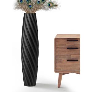 Tall Floor Vase, 23.6 inches Tall Vases Sturdy, Luxury, Textured for Decorative Branches Dried Flowers, Floor Vase for Rustic, Living Room, Shelf Decor (Black)