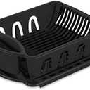 Tribello Sink Dish Drying Rack, Heavy Duty Hard Plastic Drying Rack, Dish Drainer for Kitchen Counter with Drainboard Set, with Silverware Holder - 18 x 13 x 6 (Black) - Made in USA
