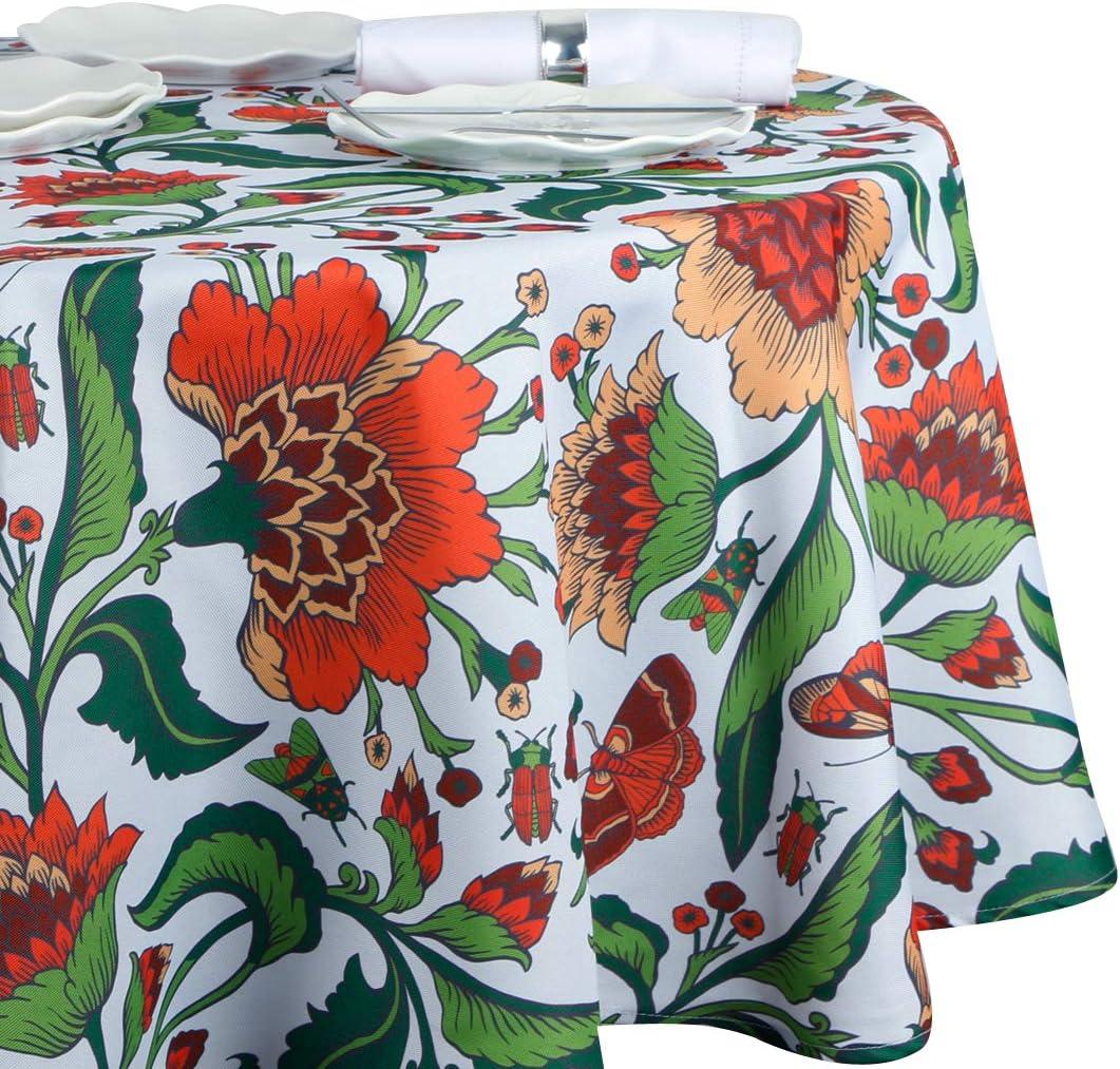 EHouseHome Outdoor and Indoor Spill Proof Waterproof Tablecloth,Vintage Floral Design Patio Fabric Table Cover,Home Dinner Dcor Wrinkle Free Table Cloths(60" Round no Zipper and Hole)