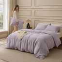 Bedsure 100% Washed Cotton Duvet Cover King Size - Lavender Minimalist Bedding Set Linen Like - PureWoven Plain Simple & Soft Comforter Cover for All Seasons (Lavender, King, 104"x90")