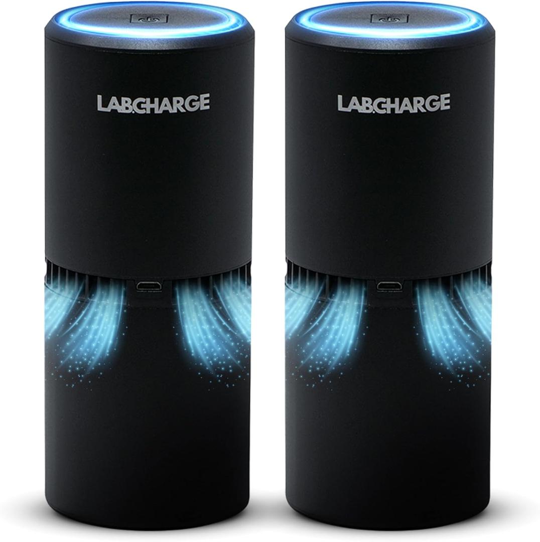 LabCharge Small Ionic Air Purifier for Home & Bedroom  Silent HEPA Filter  Covers 250 Sq Ft - Free Cleaner for Pets, Hair, Smoke, Dust, Odors & Dander  Compact & Black Design - Pack of 2