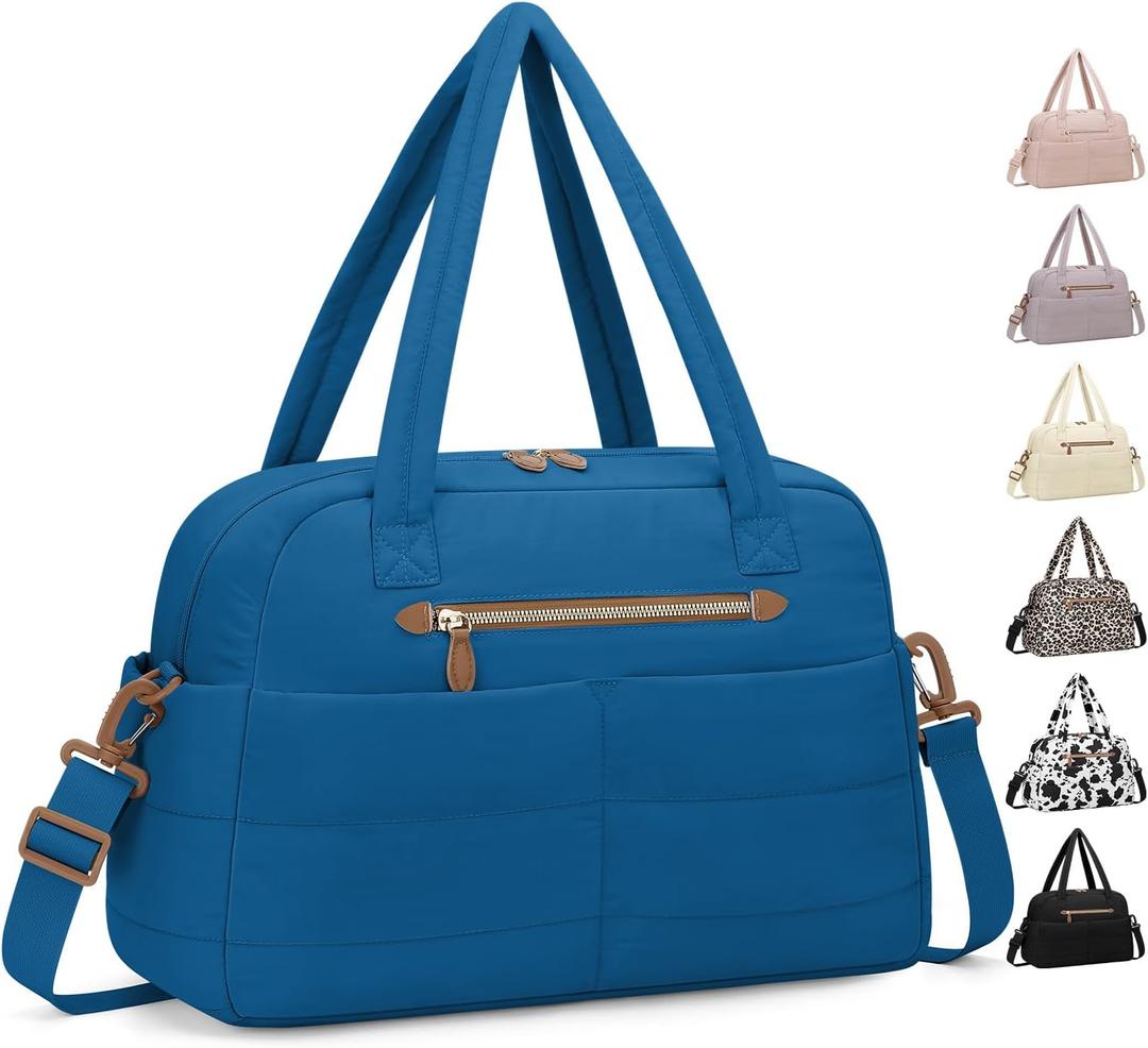Pritent Travel Duffle Bag,Puffer Carry On Duffel Bag with Laptop Compartment Waterproof Overnight Weekender Bags for Women Large Hospital Tote Bags for Labor and Delivery (Large, Blue)