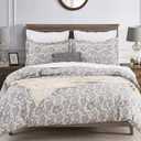 DAUAOTO King Size Duvet Cover Set - 104"X90" Cover + 2 Pillow Shams, Cotton Gray Paisley Pattern Bedding Sets