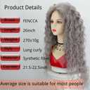 Fencca Long Curly Synthetic Wigs, Dark Grey Silver wigs for white women 26 Inch Heat Resistant Fiber Natural Wavy Style for Women, Daily Party Use