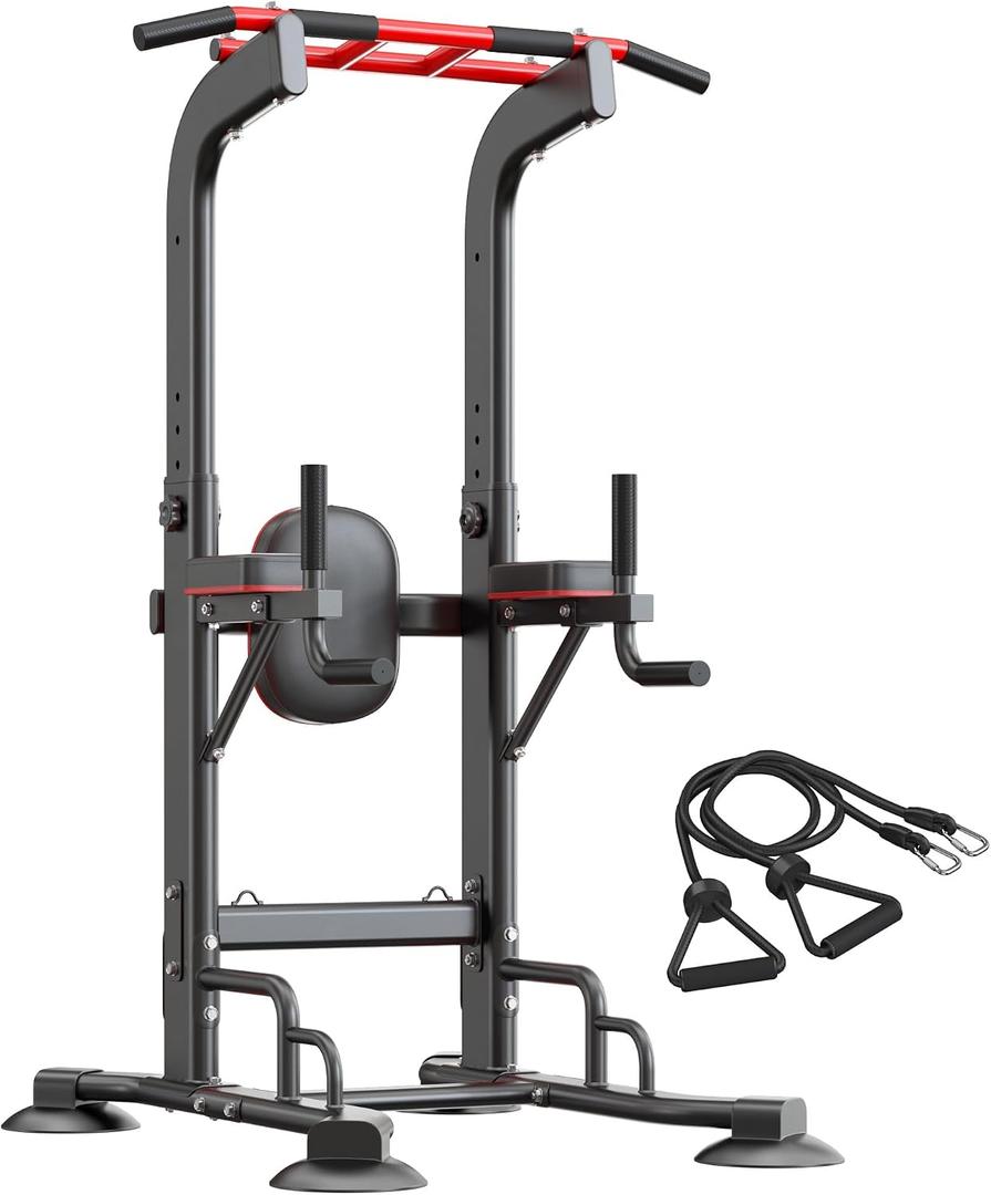 SogesHome Pull Up Bar and Dip Station, Heavy Duty Adjustable Home Gym Equipment for Strength Training, Multifunctional Workout Bar with Resistance Bands Full Body & Core Exercise