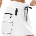 Women's Hiking Cargo Skort Skirt High Waisted Golf Dressy Casual with Zipper Pockets Workout Sport Quick Dry Skirts (White), S