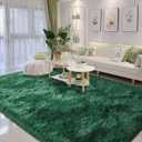 Awaytail Fluffy Rug Non Slip 6x9 Feet, Black Green Large Rugs for Living Room Floor Moss Emerald Shaggy Carpet for Bedroom, Blackish Green