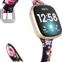 Moolia Compatible with Fitbit Versa 4/Versa 3/Sense 2/Sense Band for Women Slim Strap, Top Grain Genuine Thin Leather Replacement Wristband for Women for Versa 4/Versa 3 Watch Band, Black Pink