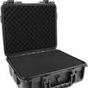 Carrying Hard Case with Pre Grid line Cube Sheet Foam for Jewelry,Camera Accessories, Wristwatch, Electronics, and Gear, Black,Medium,12.8 * 11.6 * 4.7 inch