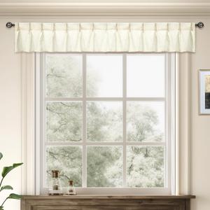 DriftAway Pinch Pleat Valance for Kitchen Window Linen Textured Solid Beige Valance 108 Inch Extra Wide Valance for Living Room Farmhouse Linen Curtain Valance Back Tab 108x16 Light Linen