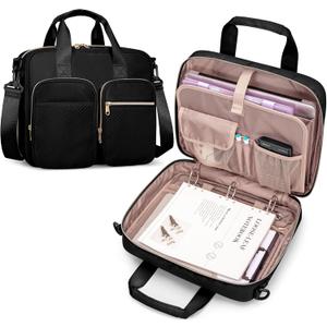 3 Ring Zipper Binder, 2 Inch Ring Binder Organizer Bag with Shoulder Strap Fits 13 Inch Laptop and 500 Sheets, Black (Empty Bag Only)