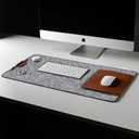 Extended Desk Mat  Large Felt & Leather Desk Protector with Pen Holder, Cable Organizer, and Smooth Mouse Area for Office Use