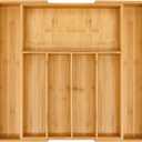 VaeFae Premium Bamboo Drawer Organizer, Expandable Silverware Drawer Organizer, Cutlery Tray with Dividers for Kitchen Utensils (Natural, Large)