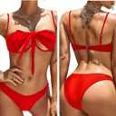 Lilosy Sexy Cute Underwire Cutout Halter Bikini Swimsuit Set Women Criss Cross Bathing Suit 2 Piece (Red, M)