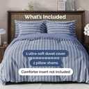 Duvet Cover Queen Size Set - Extra Soft Queen Duvet Cover 90" x 90" with 2 Pillow Shams - Hotel Luxury, Easy Care & Fade Free with Zipper Closures & Ties - Comfy, Cozy and Breathable (Blue Stripes)